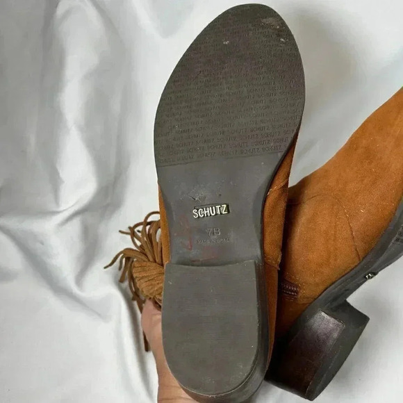 Schutz Euzabia Size 7B Brown Suede Leather Tassel Fringe Boot Zip Western Boho W - Picture 8 of 10